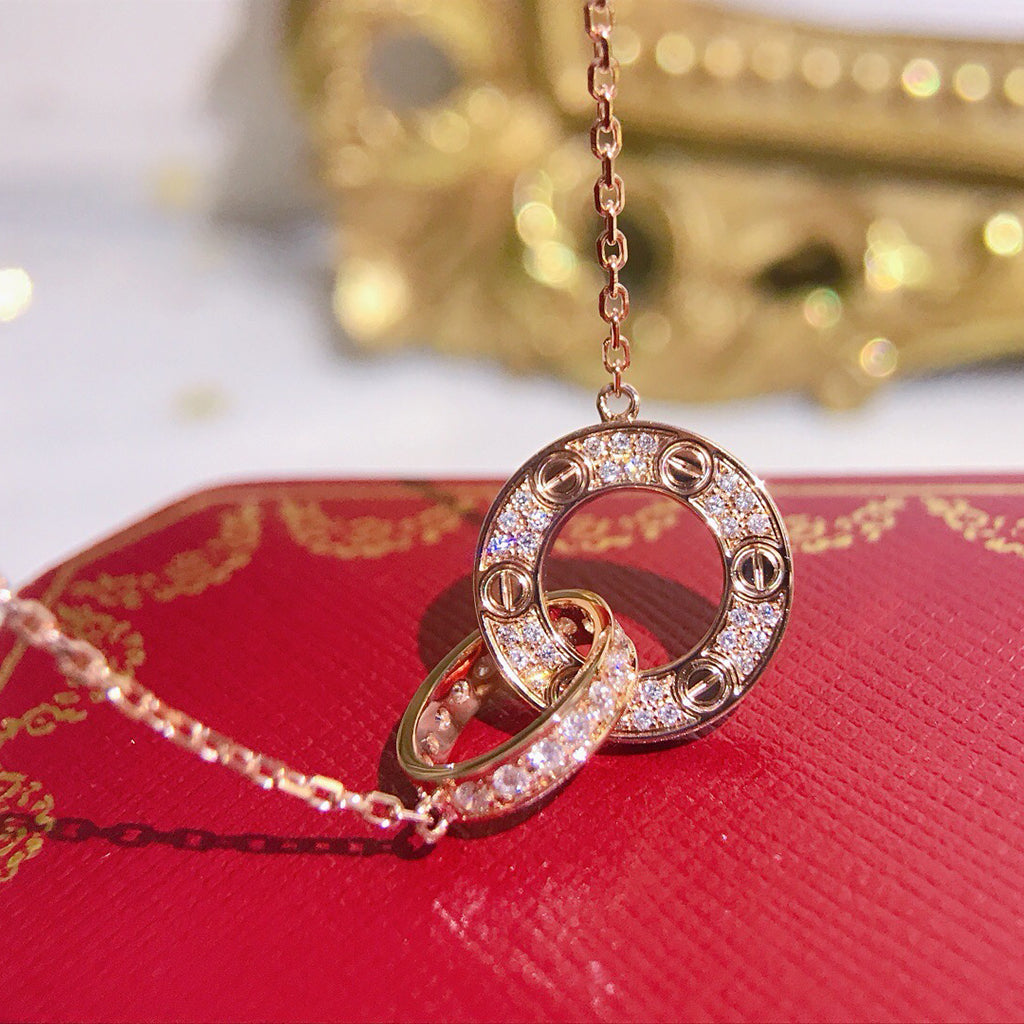 [Cadisa] LOVE  FULL DIAMOND PENDANT NECKLACE