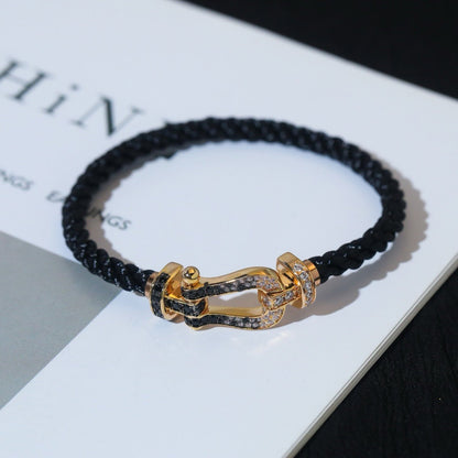 [Cadisa]FORCE LARGE HORSESHOE BLACK WHITE DIAMOND BRACELET SILVER