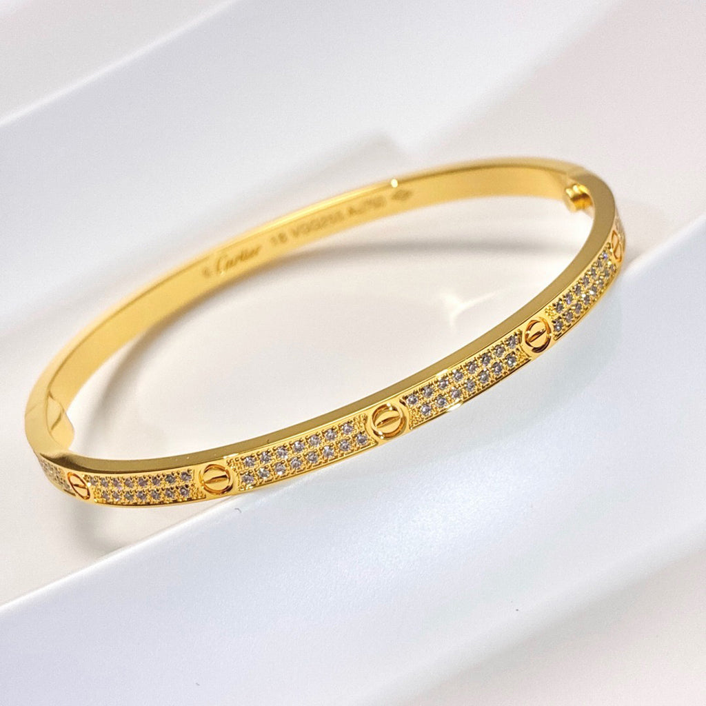 [Cadisa] JUSTE Diamond & LOVE Diamond-Paved Bracelet Stack Set