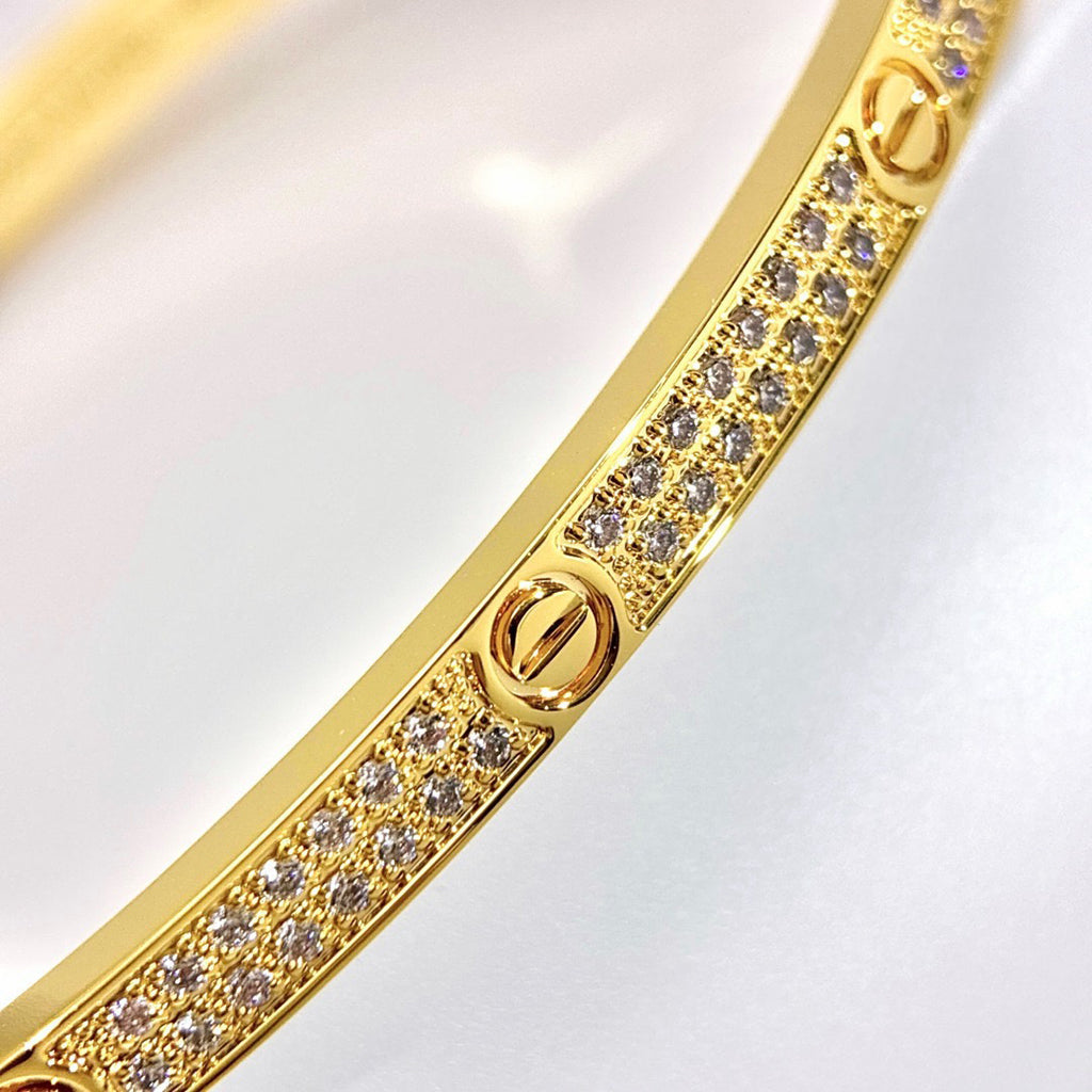 [Cadisa]Clover & Love Diamond-Paved Radiant Line 2-Piece Bracelet Stack Set
