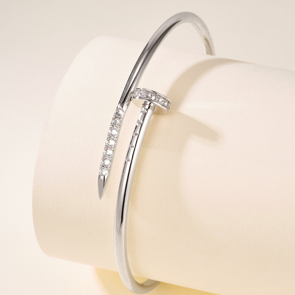 [Cadisa] JUSTE Diamond & LOVE Diamond-Paved Bracelet Stack Set
