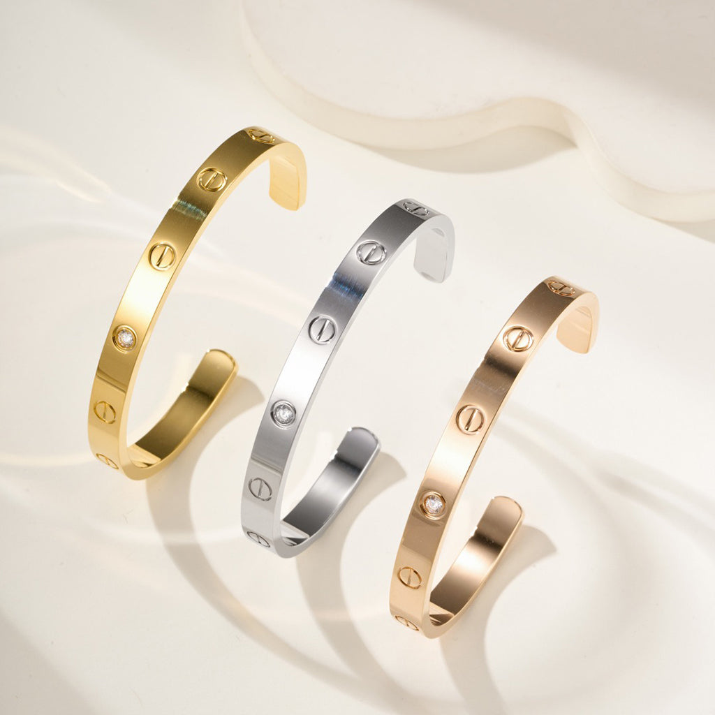 [Cadisa] LOVE BRACELET 6.1MM 1 DIAMOND OPEN CUFF