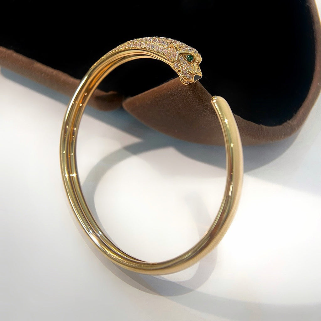 [Cadisa] PANTHERE HALF DIAMOND OPEN BRACELET