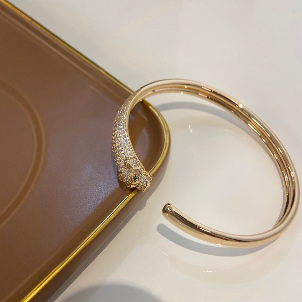 [Cadisa] PANTHERE HALF DIAMOND OPEN BRACELET