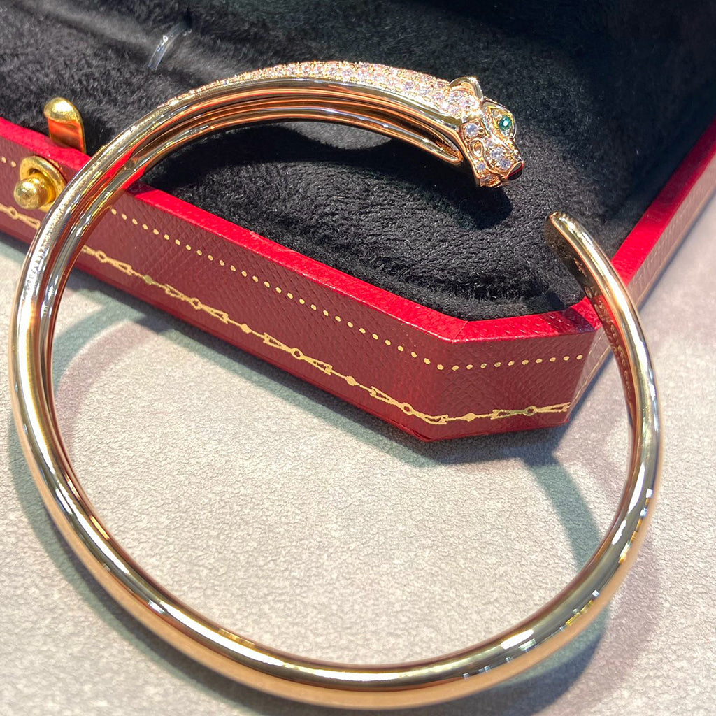[Cadisa] PANTHERE HALF DIAMOND OPEN BRACELET