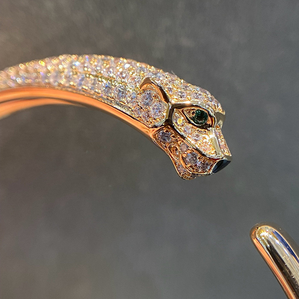 [Cadisa] PANTHERE HALF DIAMOND OPEN BRACELET