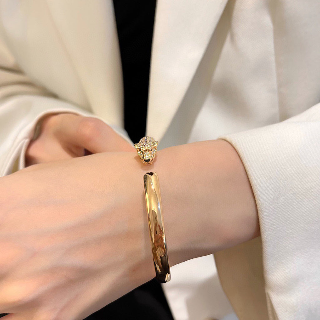 [Cadisa] PANTHERE HALF DIAMOND OPEN BRACELET