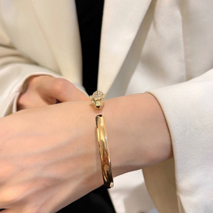 [Cadisa] PANTHERE HALF DIAMOND OPEN BRACELET