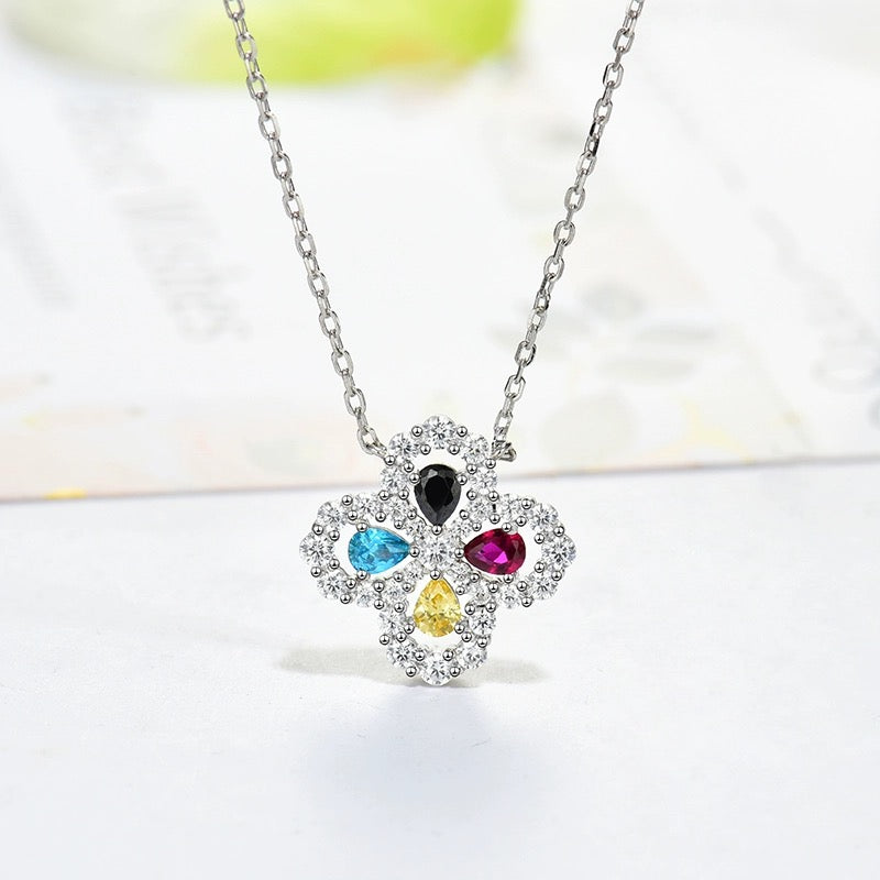 [Cadisa]LOOP NECKLACE FULL MOTIF DIAMOND 16MM MULTIPLE COLORS