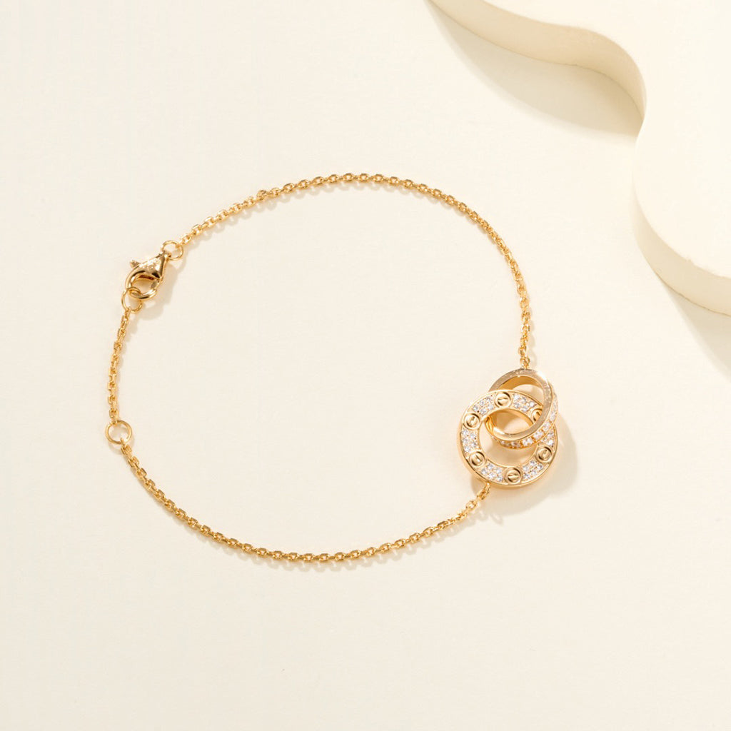 [Cadisa] LOVE DOUBLE RING FULL DIAMOND BRACELET