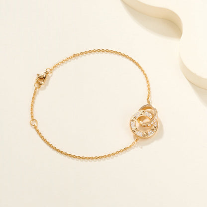 [Cadisa] LOVE DOUBLE RING FULL DIAMOND BRACELET