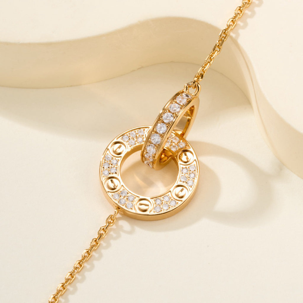 [Cadisa] LOVE DOUBLE RING FULL DIAMOND BRACELET