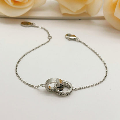 [Cadisa] LOVE DOUBLE RING HALF DIAMOND BRACELET