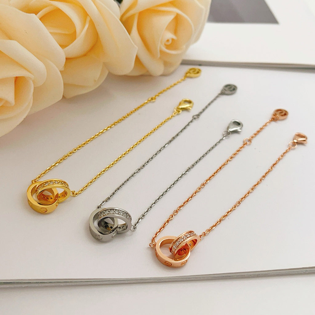 [Cadisa] LOVE DOUBLE RING HALF DIAMOND BRACELET