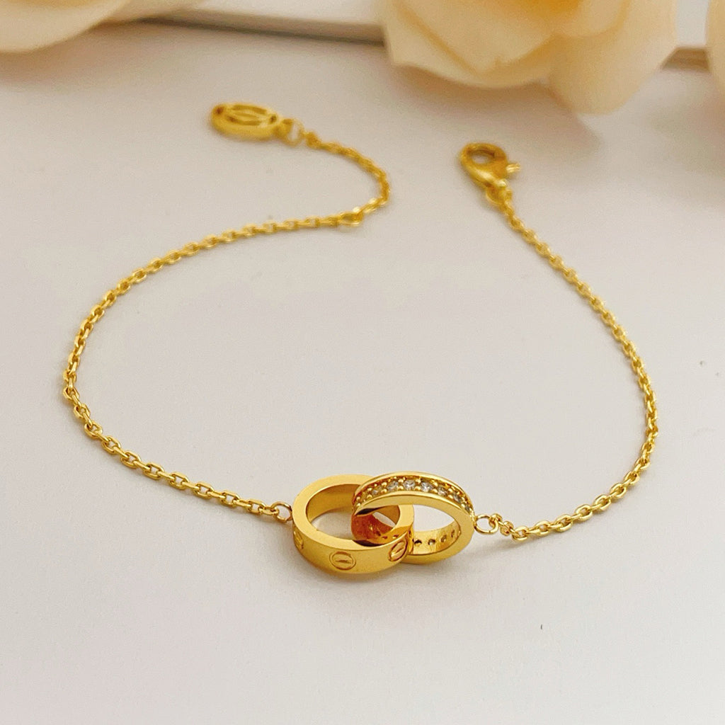 [Cadisa] LOVE DOUBLE RING HALF DIAMOND BRACELET
