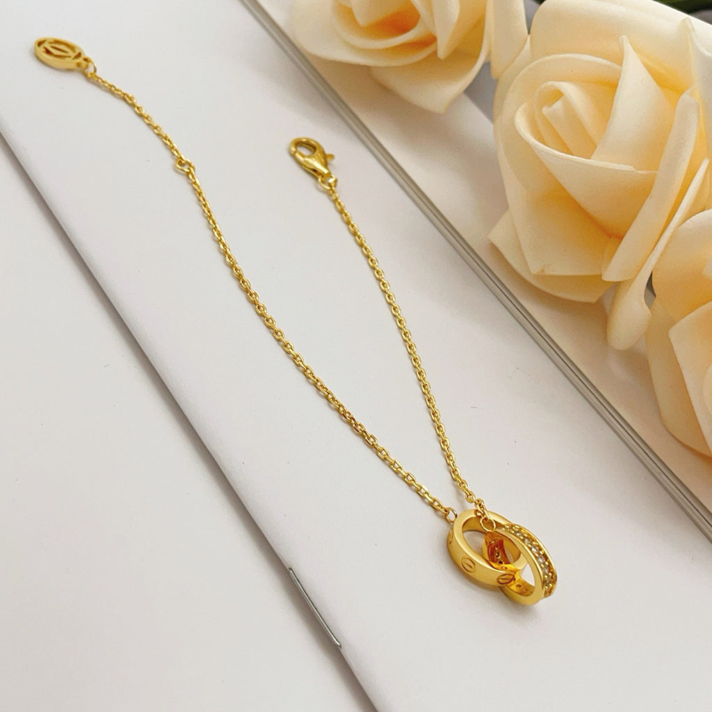 [Cadisa] LOVE DOUBLE RING HALF DIAMOND BRACELET