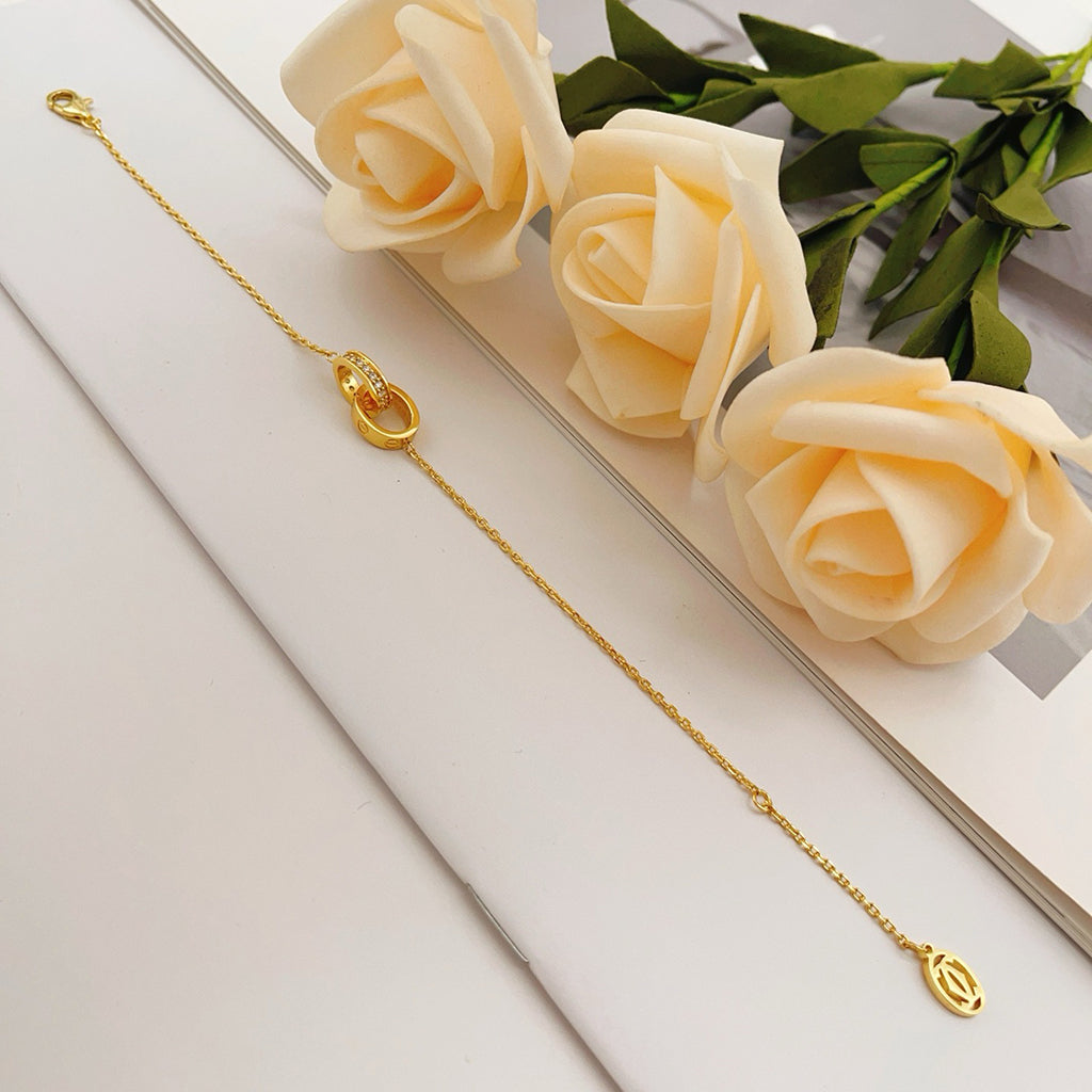 [Cadisa] LOVE DOUBLE RING HALF DIAMOND BRACELET