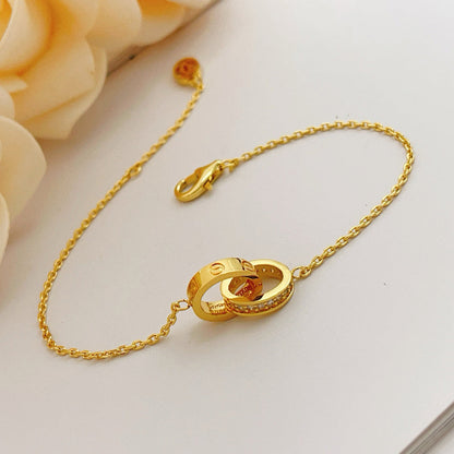 [Cadisa] LOVE DOUBLE RING HALF DIAMOND BRACELET