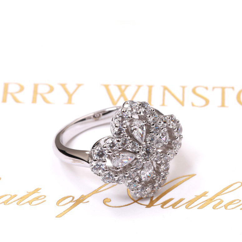 [Cadisa]LOOP RING FULL MOTIF DIAMOND 16MM SILVE