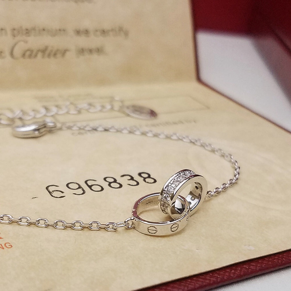 [Cadisa] LOVE DOUBLE RING HALF DIAMOND BRACELET