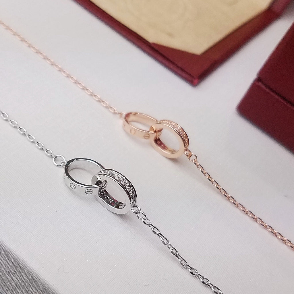 [Cadisa] LOVE DOUBLE RING HALF DIAMOND BRACELET
