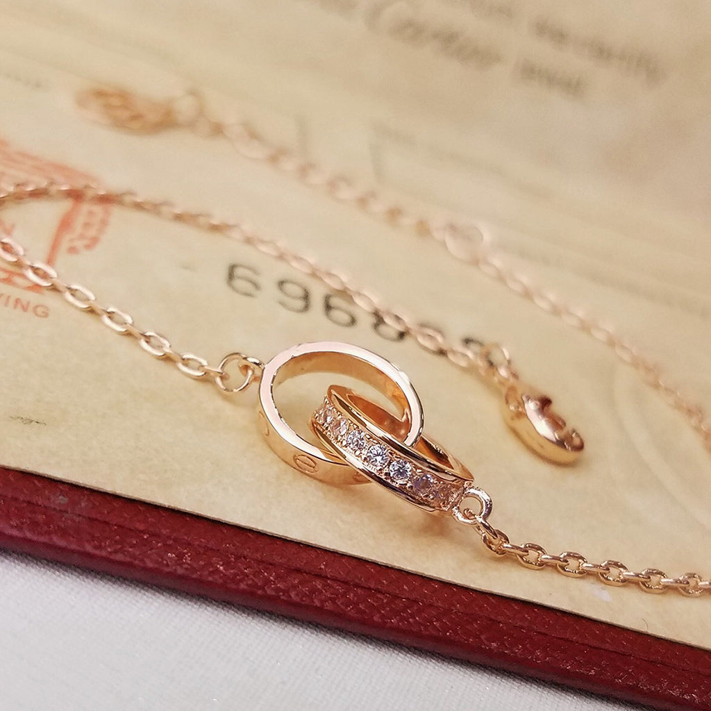 [Cadisa] LOVE DOUBLE RING HALF DIAMOND BRACELET
