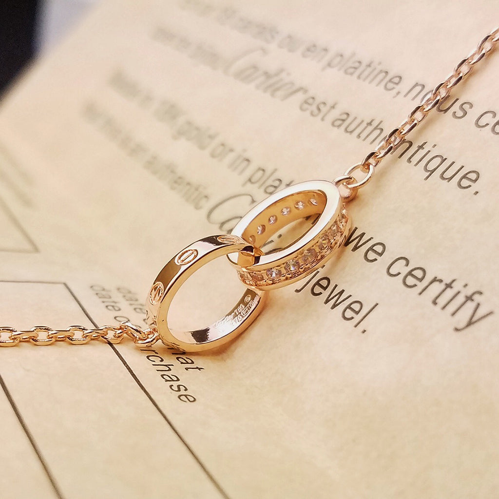 [Cadisa] LOVE DOUBLE RING HALF DIAMOND BRACELET