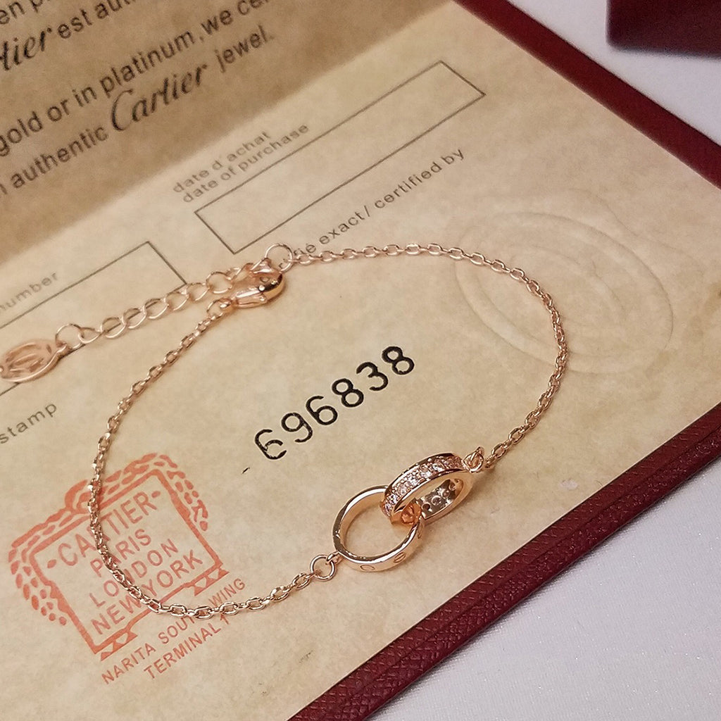 [Cadisa] LOVE DOUBLE RING HALF DIAMOND BRACELET