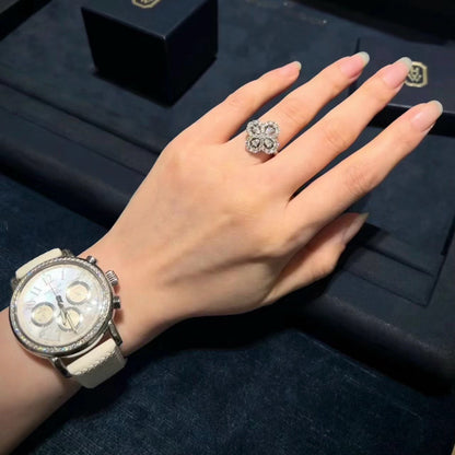 [Cadisa]LOOP RING FULL MOTIF DIAMOND 16MM SILVE