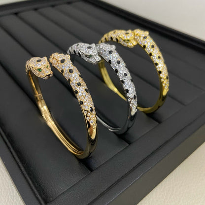 [Cadisa] PANTHERE DOUBLE HEADED HALF DIAMOND OPEN BRACELET