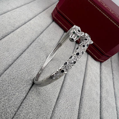 [Cadisa] PANTHERE DOUBLE HEADED HALF DIAMOND OPEN BRACELET