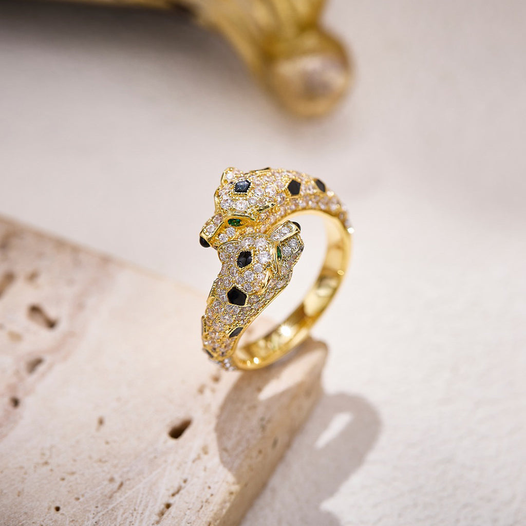 [Cadisa] PANTHERE DOUBLE HEADED FULL DIAMOND  RING