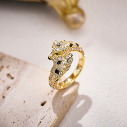 [Cadisa] PANTHERE DOUBLE HEADED FULL DIAMOND  RING