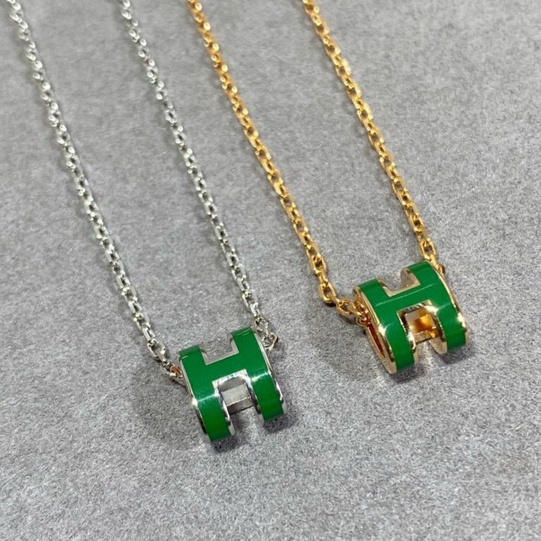 [Cadisa]POP H GREEN NECKLACE SILVER AND GOLD