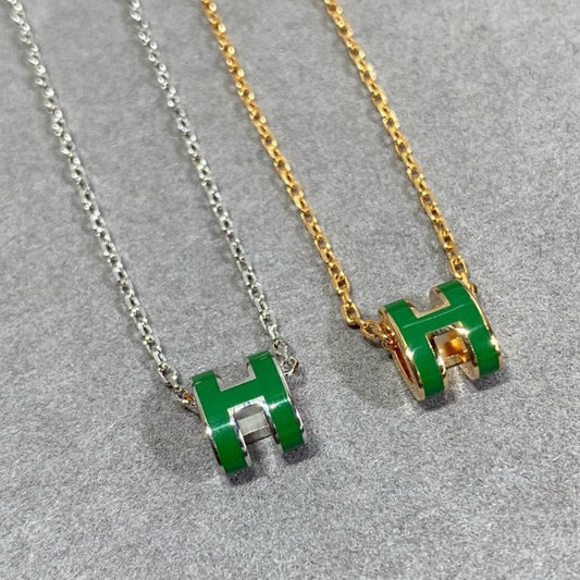 [Cadisa]POP H GREEN NECKLACE SILVER AND GOLD