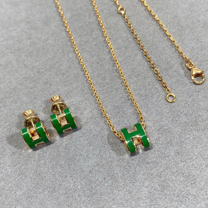 [Cadisa]POP H GREEN NECKLACE SILVER AND GOLD