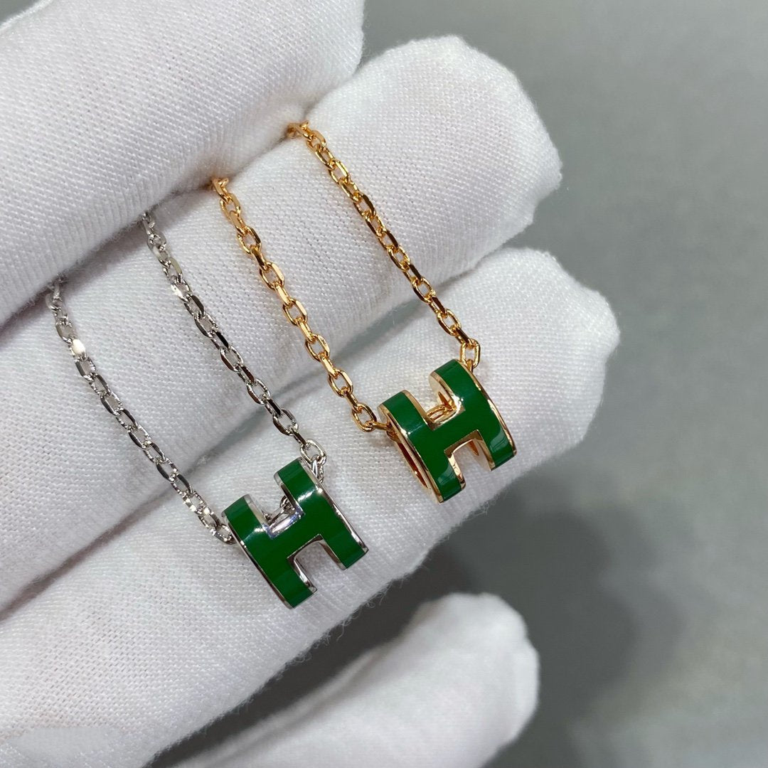 [Cadisa]POP H GREEN NECKLACE SILVER AND GOLD