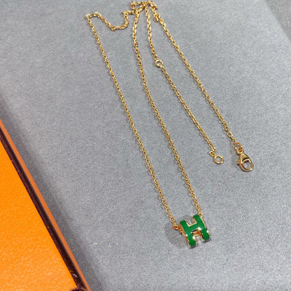[Cadisa]POP H GREEN NECKLACE SILVER AND GOLD