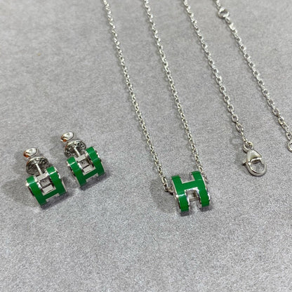 [Cadisa]POP H GREEN NECKLACE SILVER AND GOLD
