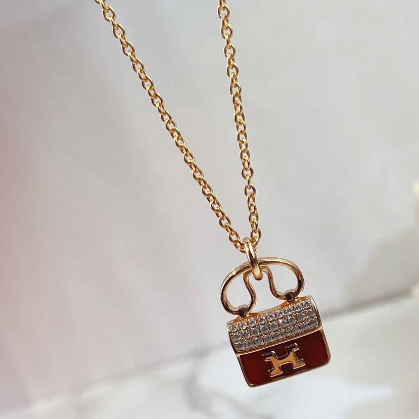 [Cadisa]CONSTANCE RED PEDANT PINK GOLD NECKLACE