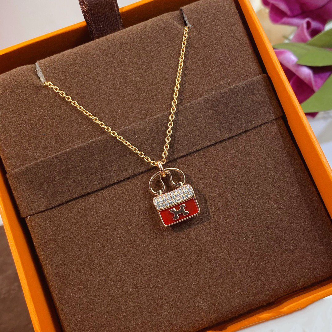 [Cadisa]CONSTANCE RED PEDANT PINK GOLD NECKLACE