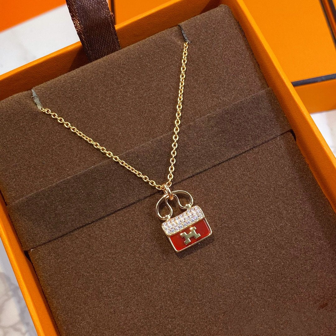 [Cadisa]CONSTANCE RED PEDANT PINK GOLD NECKLACE