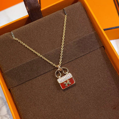 [Cadisa]CONSTANCE RED PEDANT PINK GOLD NECKLACE