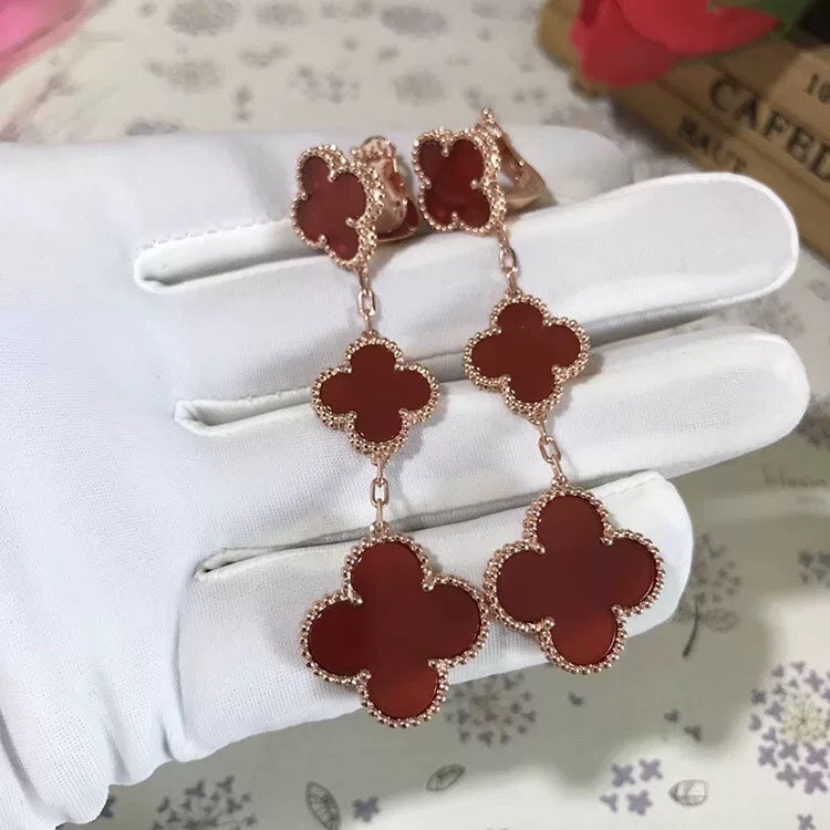 [Cadisa]CLOVER 3 MOTIF CARNELIAN DROP EARRINGS