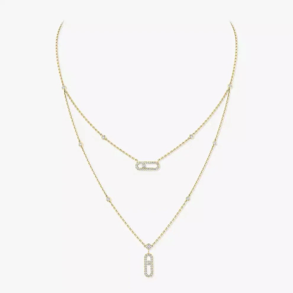[Cadisa]2 Rows Rose Gold Diamond Pave_ Necklace Move Uno
