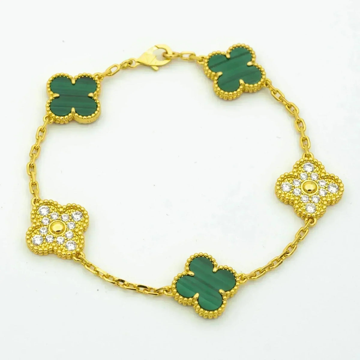 [Cadisa] CLOVER 5 MOTIF MALACHITE BRACELET COLLECTION