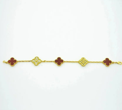 [Cadisa] CLOVER 5 MOTIF RED CORNELIAN BRACELET COLLECTION