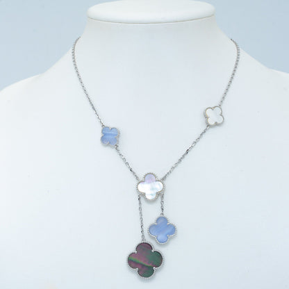 [Cadisa]CLOVER MOP CHALCEDONY NECKLACE SILVER 6 MOTIF