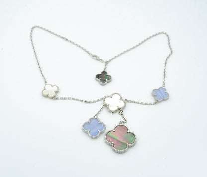 [Cadisa]CLOVER MOP CHALCEDONY NECKLACE SILVER 6 MOTIF