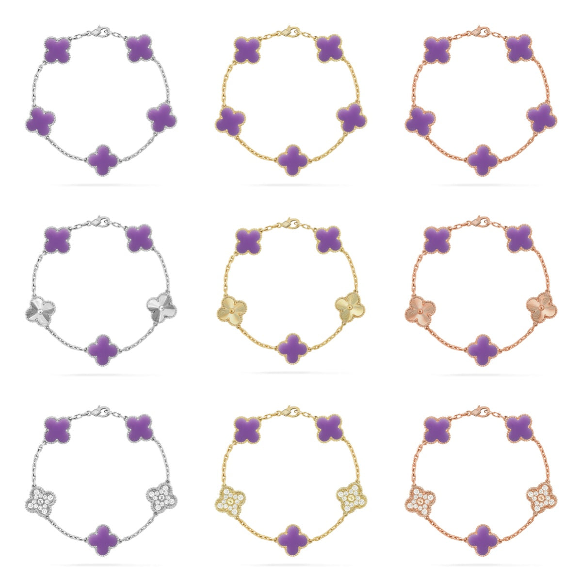 [Cadisa]CLOVER 5 MOTIF LIGHT PURPLE BRACELET COLLECTION